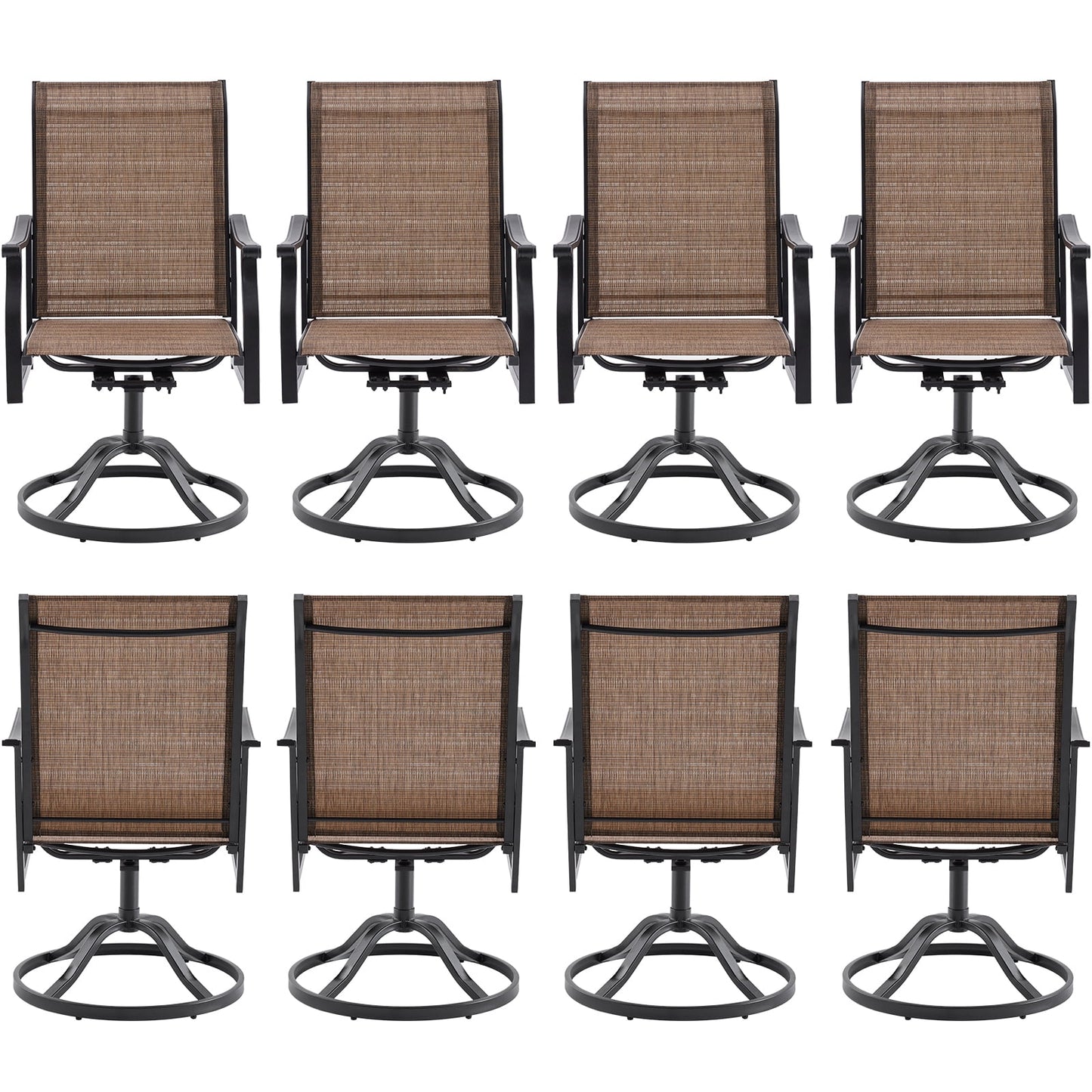 STARY Set of 8 Outdoor Dining Chairs, 360° Swivel Dining Chair with Textilene Fabric, All-Weather Resistant Outdoor Metal Armchair, Ergonomic Comfort, Perfect for Patio, Backyard, Balcony