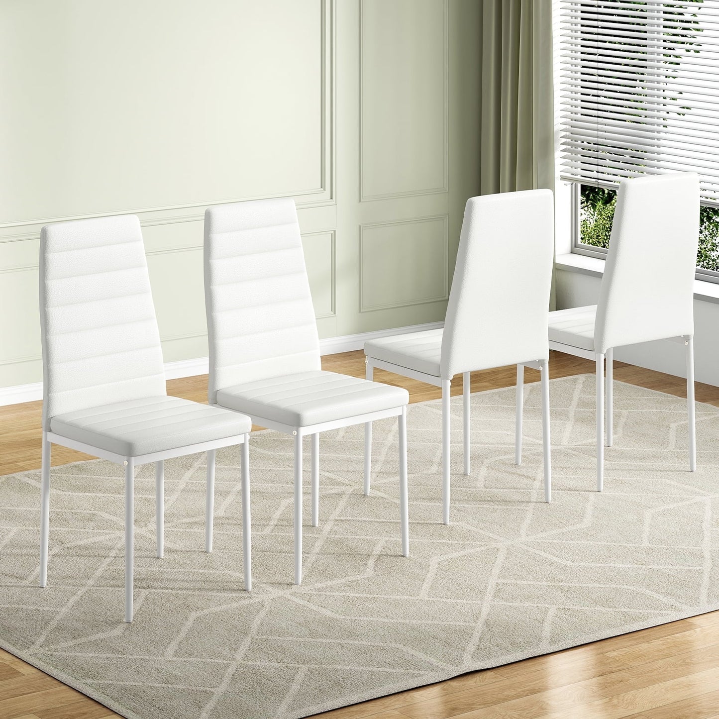 STARY Set of 4 White Dining Chairs for Kitchen, PU Leather Kitchen Side Chairs with Metal Structure