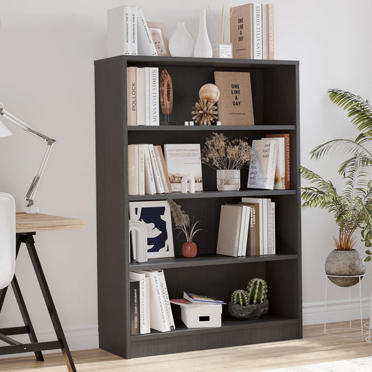 STARY 4-Tier Bookcase, Wooden Bookcase with Adjustable Shelves for Home, Office, Gray