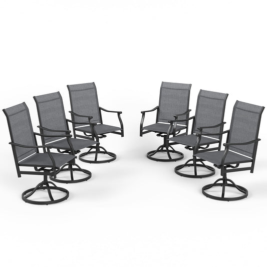STARY Set of 6 Outdoor Dining Chairs, 360¡ã Swivel Dining Chair with Textilene Fabric, Metal Outdoor Armchair Resistant to All Weather Conditions, Ergonomic Comfort, Perfect for Patio, Backyard, Balcony