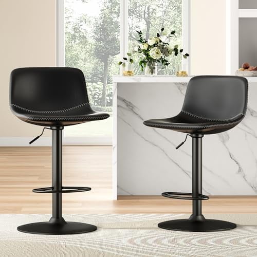 STARY Adjustable Bar Stools Set of 2, Modern Swivel Bar Stools, Bar Height Stools with Back Support, Pu Leather Bar Stool for Kitchen Island Counter