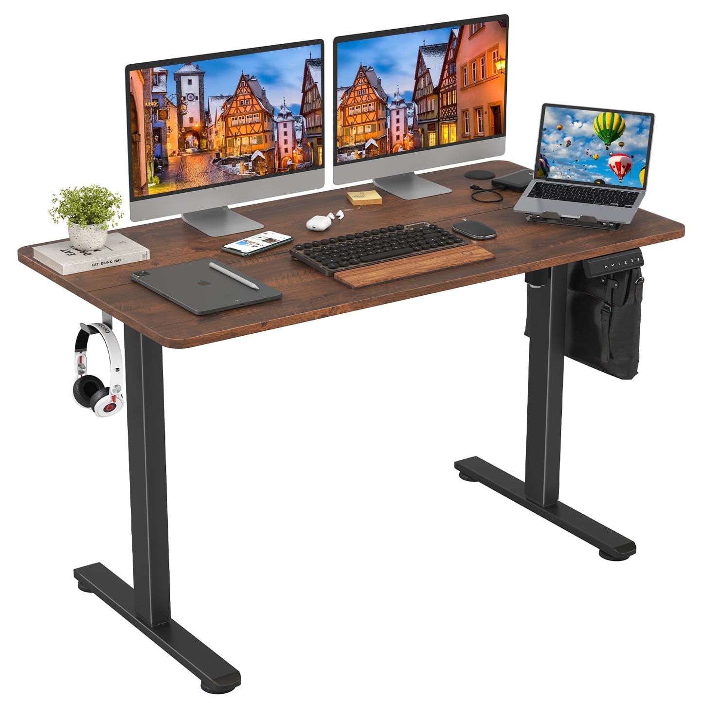 STARY 48 "X 24" Electric Standing Desk, Adjustable Height Standing Desk with Splice Board for Home Office, Reddish Brown