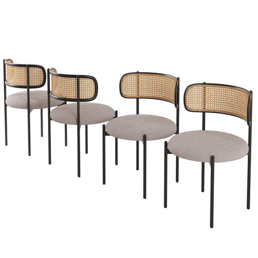STARY Set of 4 Upholstered Dining Chairs Kitchen Chair with Rattan Backrest, Light Gray