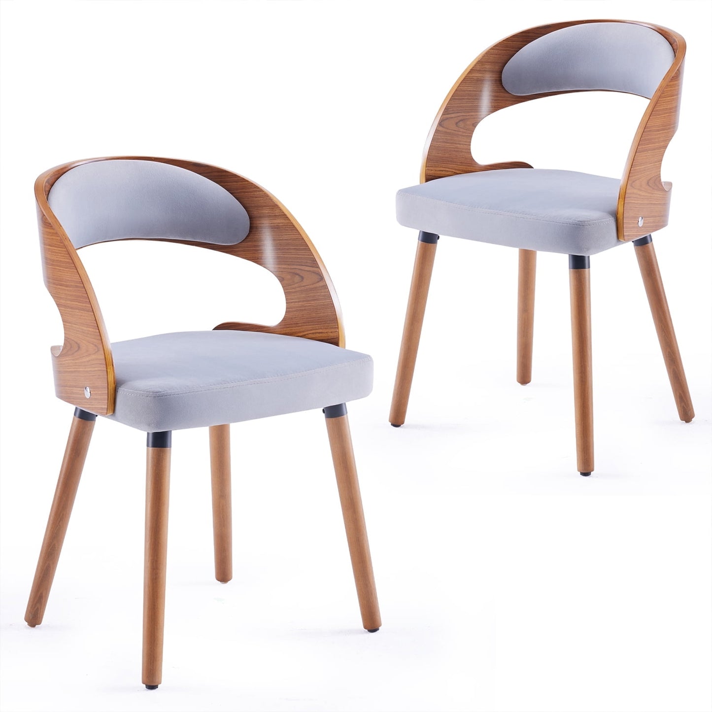 STARY Set of 2 Wooden Dining Chairs with Curved Back for Kitchen Dining Room, Khaki