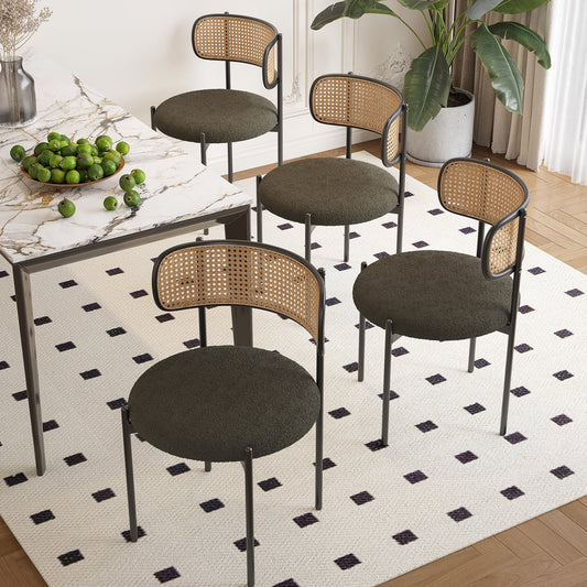 STARY Set of 4 Upholstered Dining Chairs Kitchen Chair with Rattan Backrest, Green