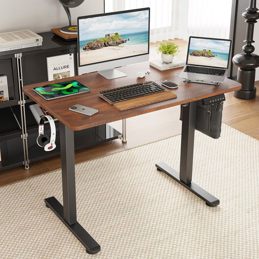 STARY 40"x24" Electric Standing Desk, Adjustable Height Standing Desk with Splice Board for Home Office, Reddish Brown