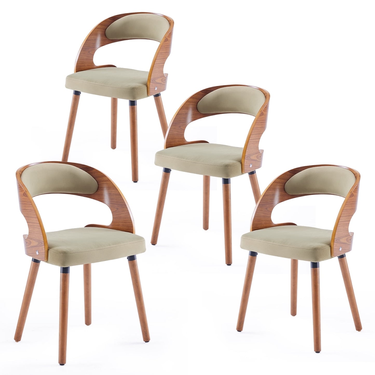 STARY Set of 4 Wooden Dining Chairs with Curved Backrest for Kitchen Dining Room, Green