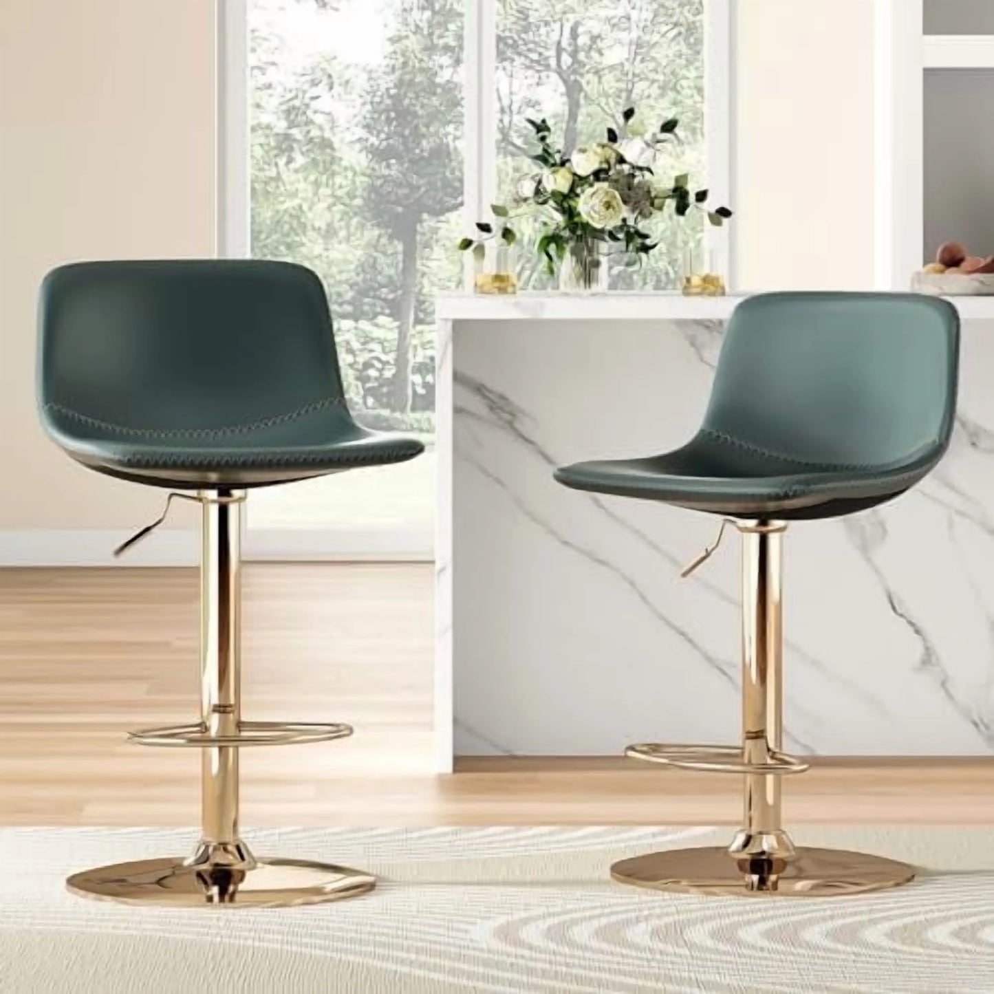 STARY Adjustable Bar Stools Set of 2, Modern Swivel Bar Stools, Bar Height Stools with Back Support, Pu Leather Bar Stool for Kitchen Island Counter