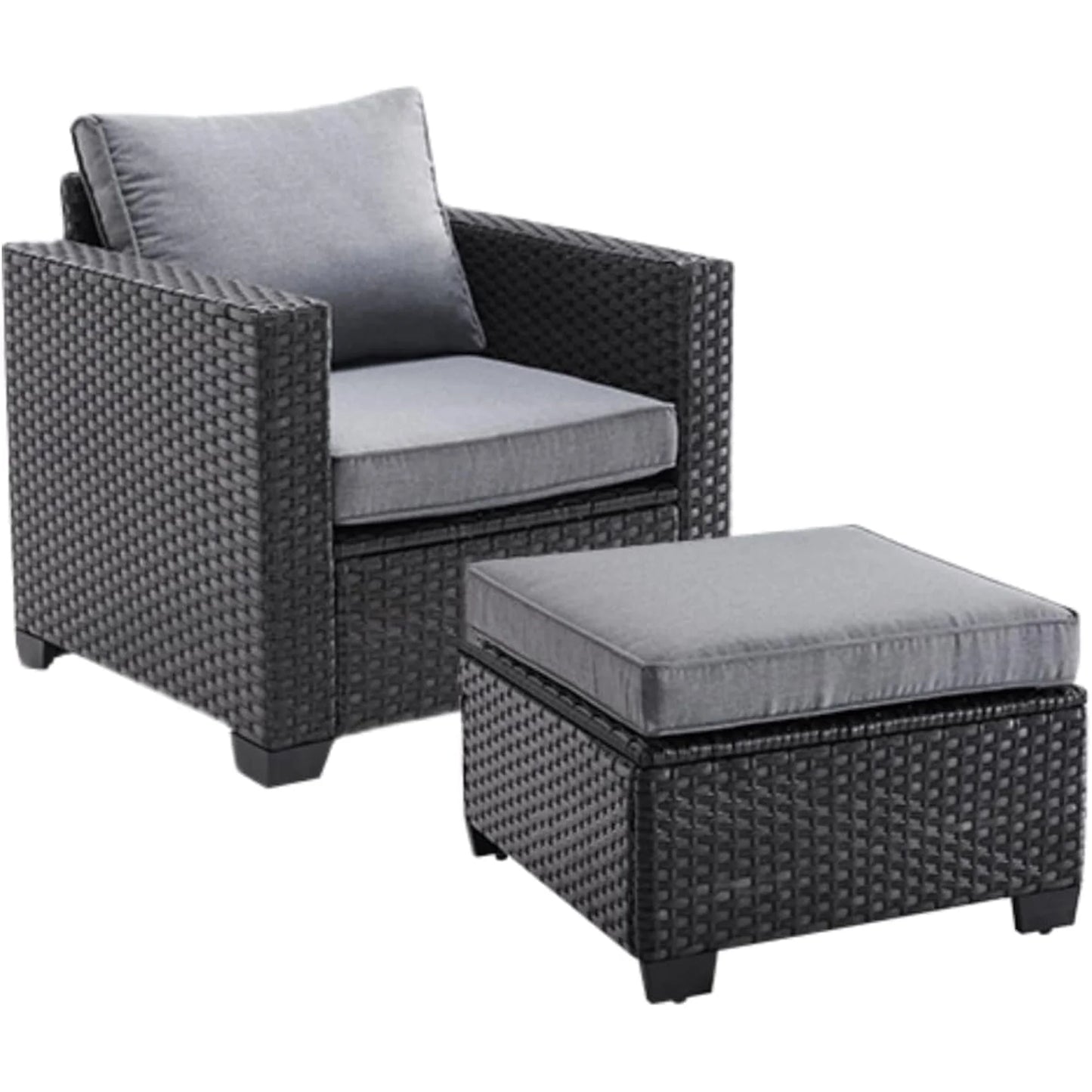 STARY Outdoor Wicker Furniture Set, Patio Rattan Sofa Chair with Ottoman for Backyard, Grey