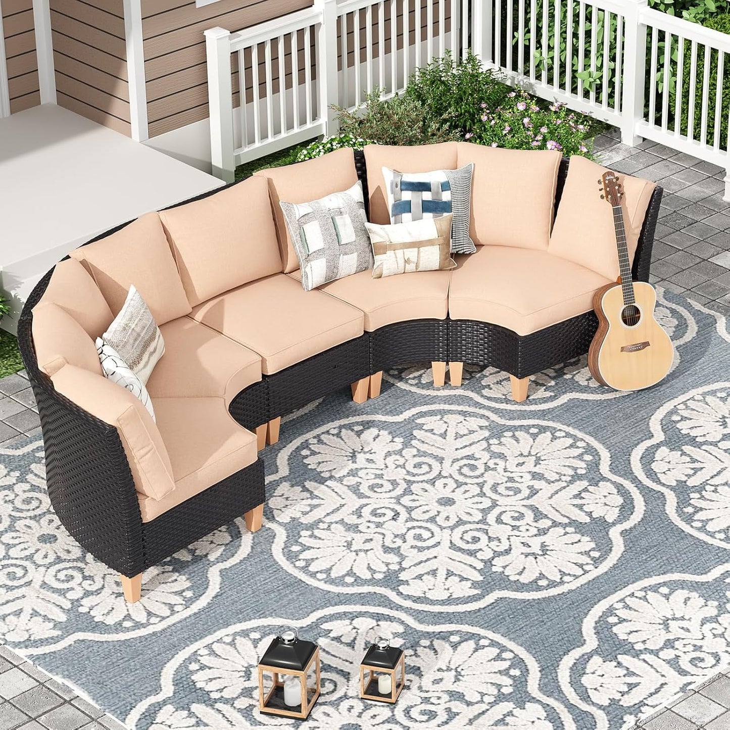 STARY Patio Furniture Set, 5 Piece Outdoor Sectional Furniture Set with Cushions, Wicker Patio Conversation Set Outdoor Sectional Sofa, All-Weather PE Rattan Sofa for Garden, Backyard and Poolside