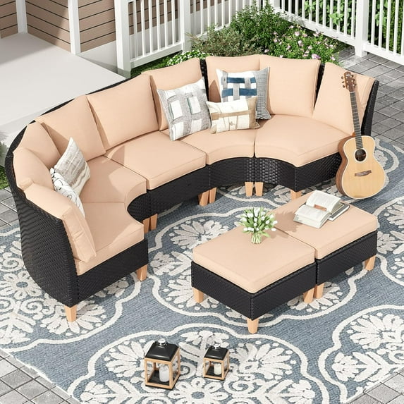 STARY Patio Furniture Set, 7 Piece Outdoor Sectional Furniture Set with Cushions, Wicker Patio Conversation Set Outdoor Sectional Sofa, All-Weather PE Rattan Sofa for Garden, Backyard and Poolside