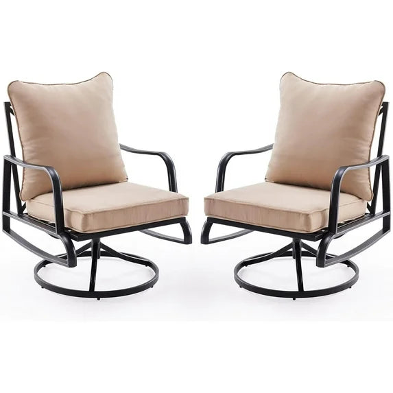 STARY Small Patio Furniture Set of 2, Outdoor Swivel and Rocking Patio Chairs, Metal Outdoor Swivel Chair Sofa with 4" Thick Cushions, Bistro Set for Porch, Balcony, and Backyard