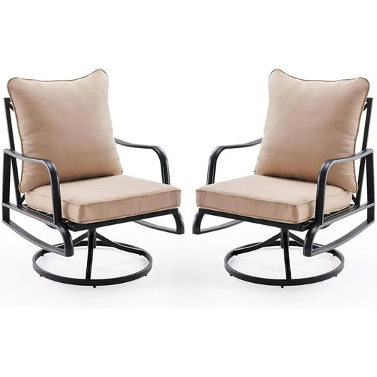 STARY Small Patio Furniture Set of 2, Outdoor Swivel and Rocking Patio Chairs, Metal Outdoor Swivel Chair Sofa with 4" Thick Cushions, Bistro Set for Porch, Balcony, and Backyard