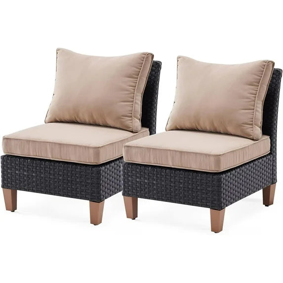 STARY Small Patio Furniture Set of 2, Patio Sectional Furniture Set with Cushions, Outdoor Wicker Chairs Armless Sofa, Customizable Outdoor Wicker Sofa for Garden, Balcony, and Backyard