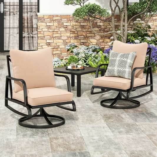 STARY Small Patio Furniture Set, 3 Piece Outdoor Bistro Set, 2 x Swivel Patio Chairs and 1 x Small Side Table, Outdoor Table and Chairs Set with 4" Thick Cushions for Backyard, Porch, Poolside