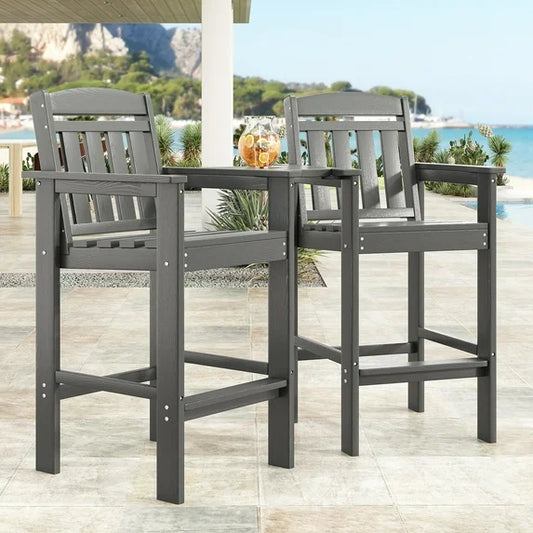 STARY Tall Adirondack Chairs Set of 2, HDPE Adirondack Bar Stools with Connecting Tray, Bar Height Adirondack Chair Patio Barstool, Ideal All Weather Tall Patio Chair for Balcony, Poolside, Backyard