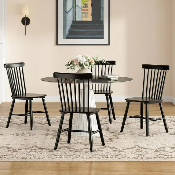 STARY Set of 4 Windsor Dining Chairs, Kitchen and Dining Chairs with Spindle Back, Mid-Century Modern Dining Table Chairs, Wooden Dining Chair