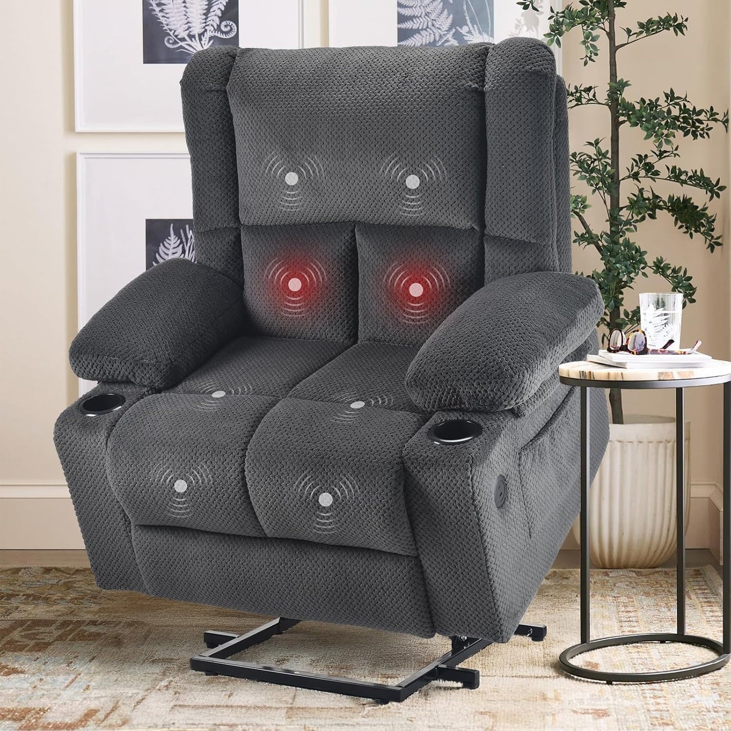 STARY Power Lift Recliner Chair with Massage and Heat for Elderly People, USB Ports and Cup Holders