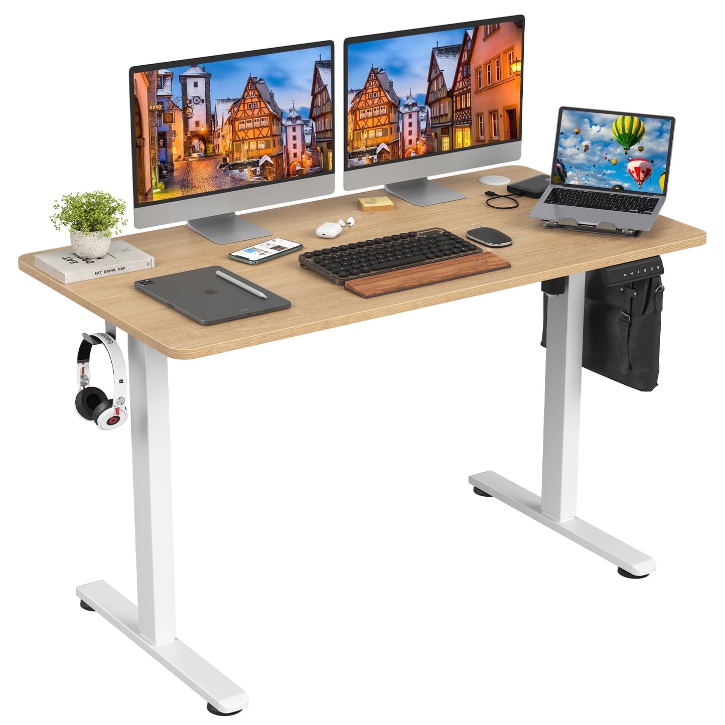 STARY 48 "X 24" Electric Standing Desk, Adjustable Height Standing Desk with Splice Board for Home Office, Nature