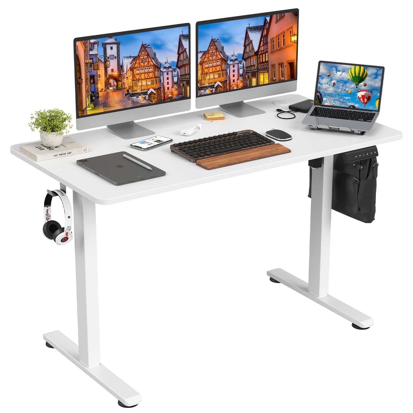 STARY 48 "X 24" Electric Standing Desk, Adjustable Height Standing Desk with Splice Board for Home Office, White