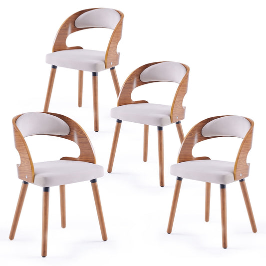 STARY Set of 4 Wooden Dining Chairs with Curved Backrest for Kitchen Dining Room, Light Gray