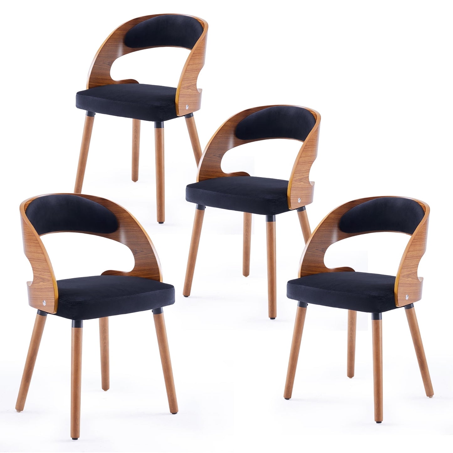 STARY Set of 4 Wooden Dining Chairs with Curved Backrest for Kitchen Dining Room, Black