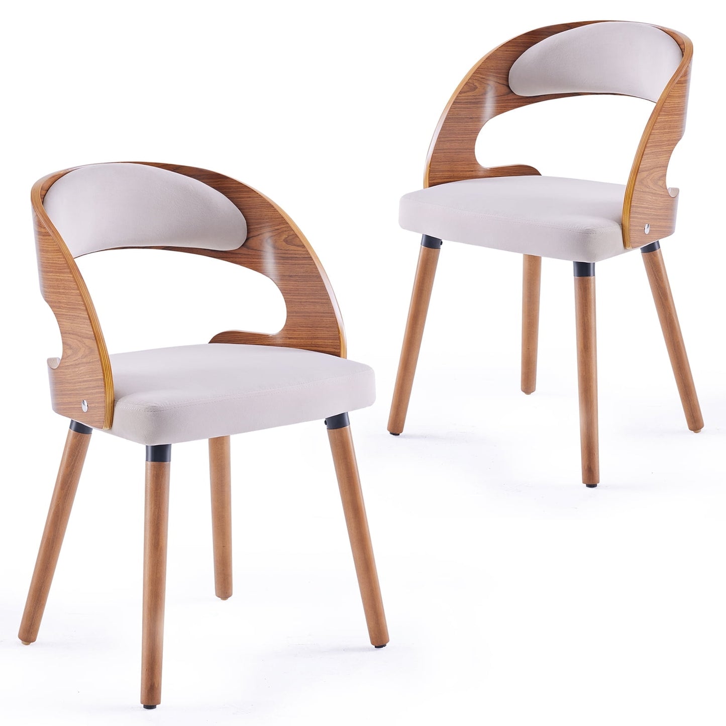 STARY Set of 2 Wooden Dining Chairs with Curved Backrest for Kitchen Dining Room, Light Gray
