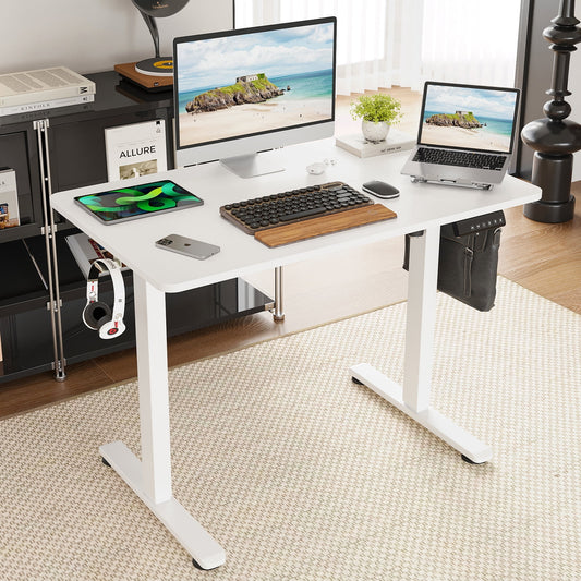 STARY 40 "X 24" Electric Standing Desk, Adjustable Height Standing Desk with Splice Board for Home Office, White