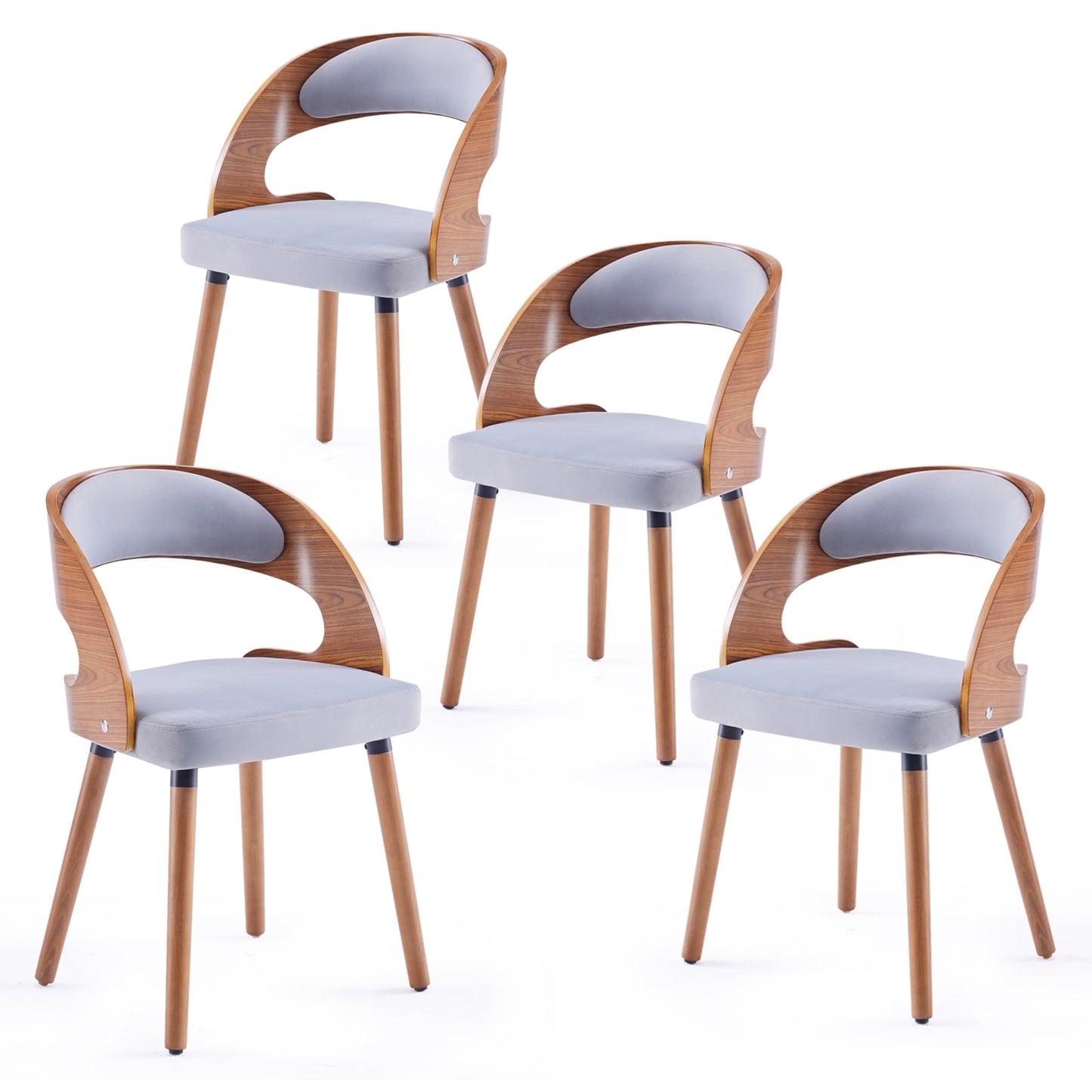 STARY Set of 4 Wooden Dining Chairs with Curved Backrest for Kitchen Dining Room, Khaki