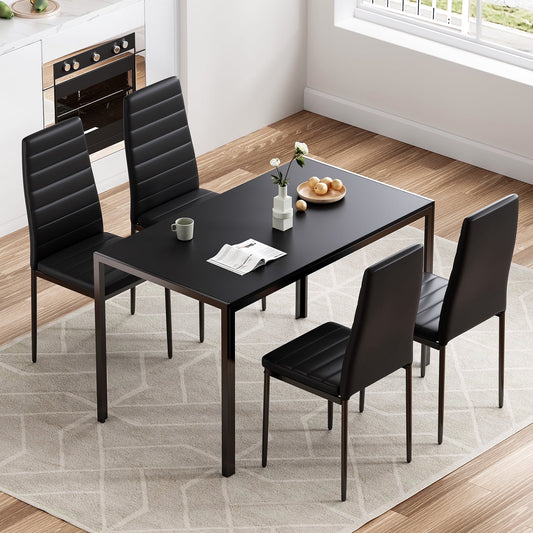 STARY 5-Piece Dining Table Set for Dining Room, 4 PU Upholstered Chairs and 1 Table, Black