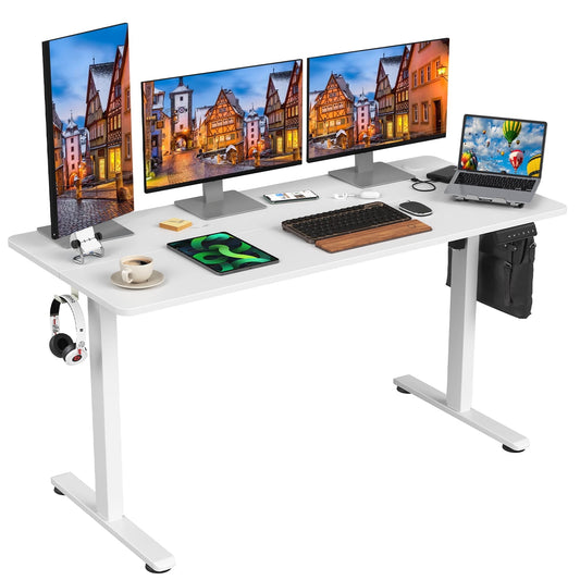 STARY 55 "X 24" Electric Standing Desk, Adjustable Height Standing Desk with Splice Board for Home Office, White