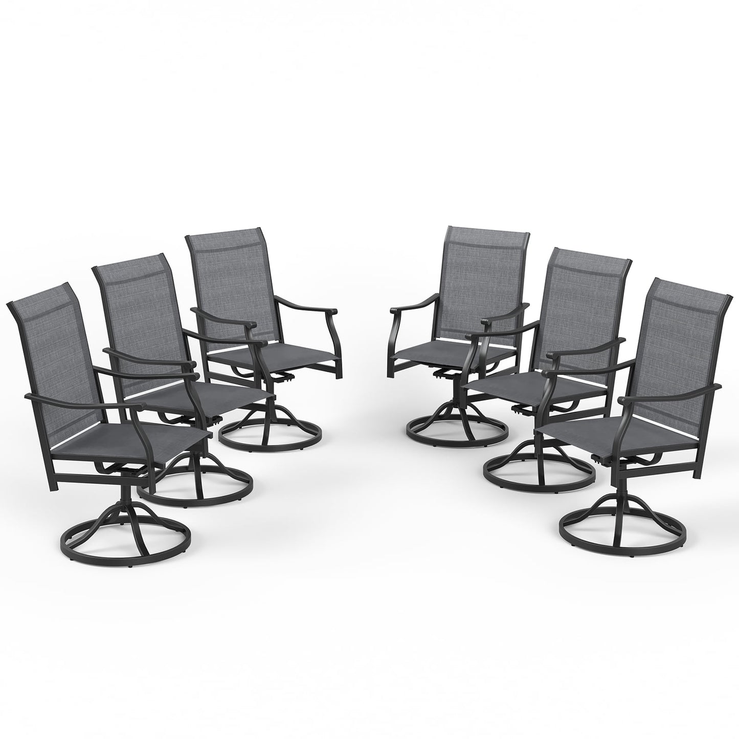 STARY Set of 6 Outdoor Dining Chairs, 360¡ã Swivel Dining Chair with Textilene Fabric, Metal Outdoor Armchair Resistant to All Weather Conditions, Ergonomic Comfort, Perfect for Patio, Backyard, Balcony