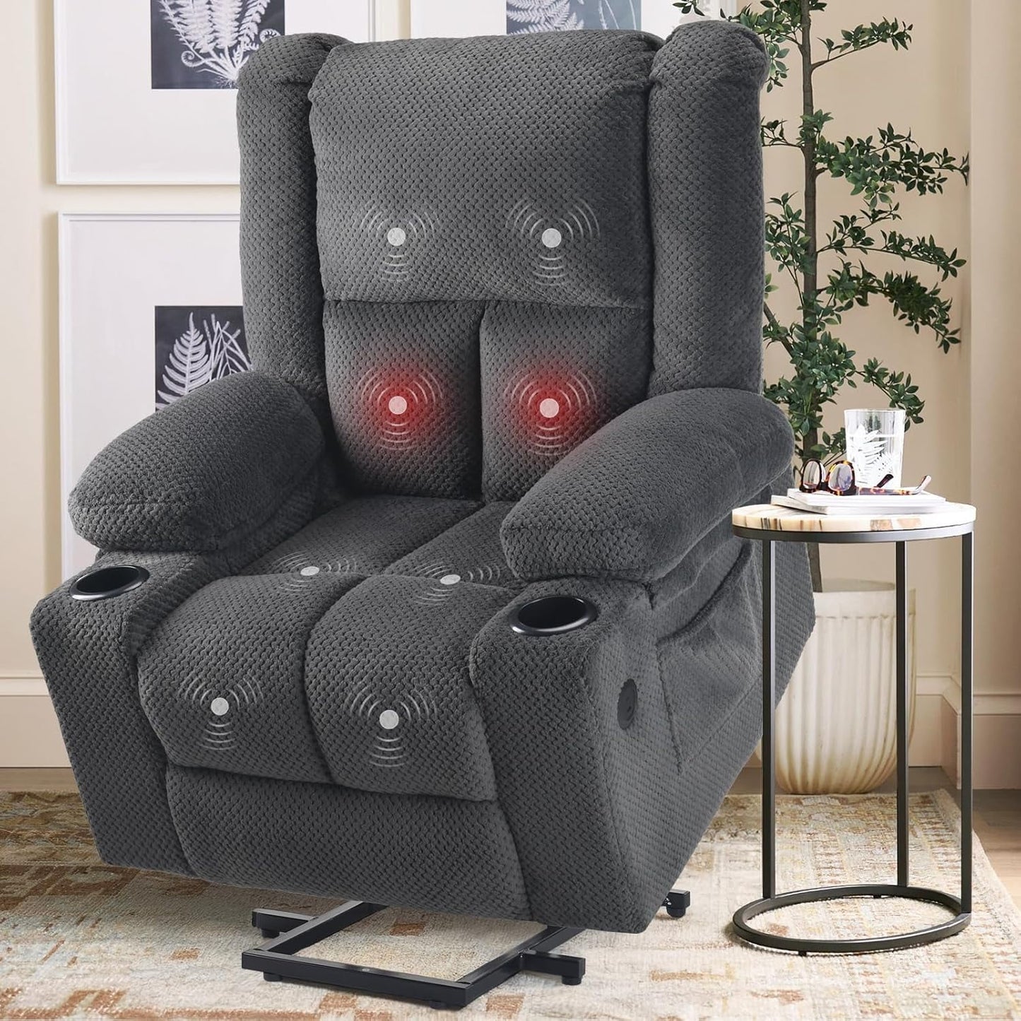 STARY Power Lift Recliner Chair with Massage and Heat for Elderly People, USB Ports and Cup Holders