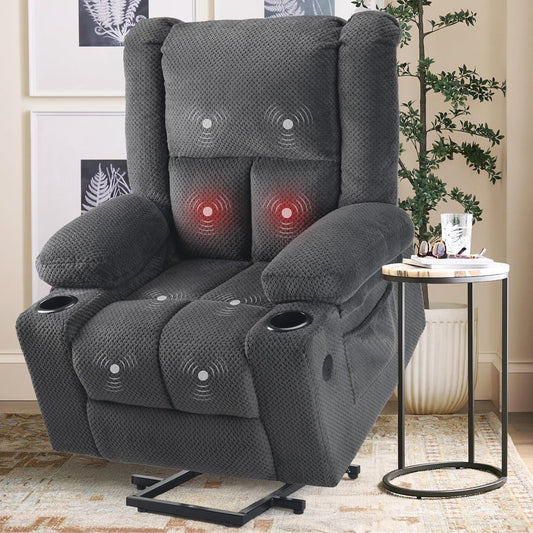 STARY Power Lift Recliner Chair with Massage and Heat for Elderly People, USB Ports and Cup Holders