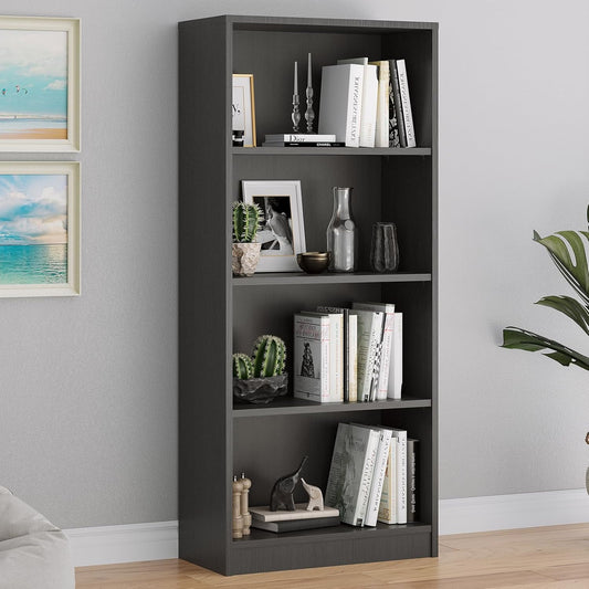 STARY Freestanding Wooden Shelf with 4 Shelves, Adjustable Shelves for Home Office, 4 Layers, Gray