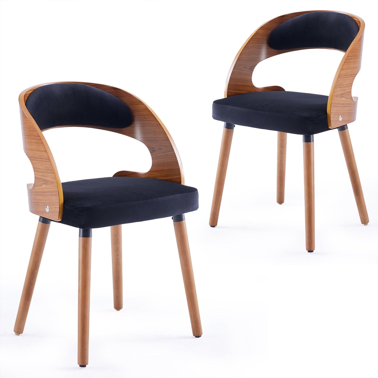STARY Set of 2 Wooden Dining Chairs with Curved Backrest for Kitchen Dining Room, Black