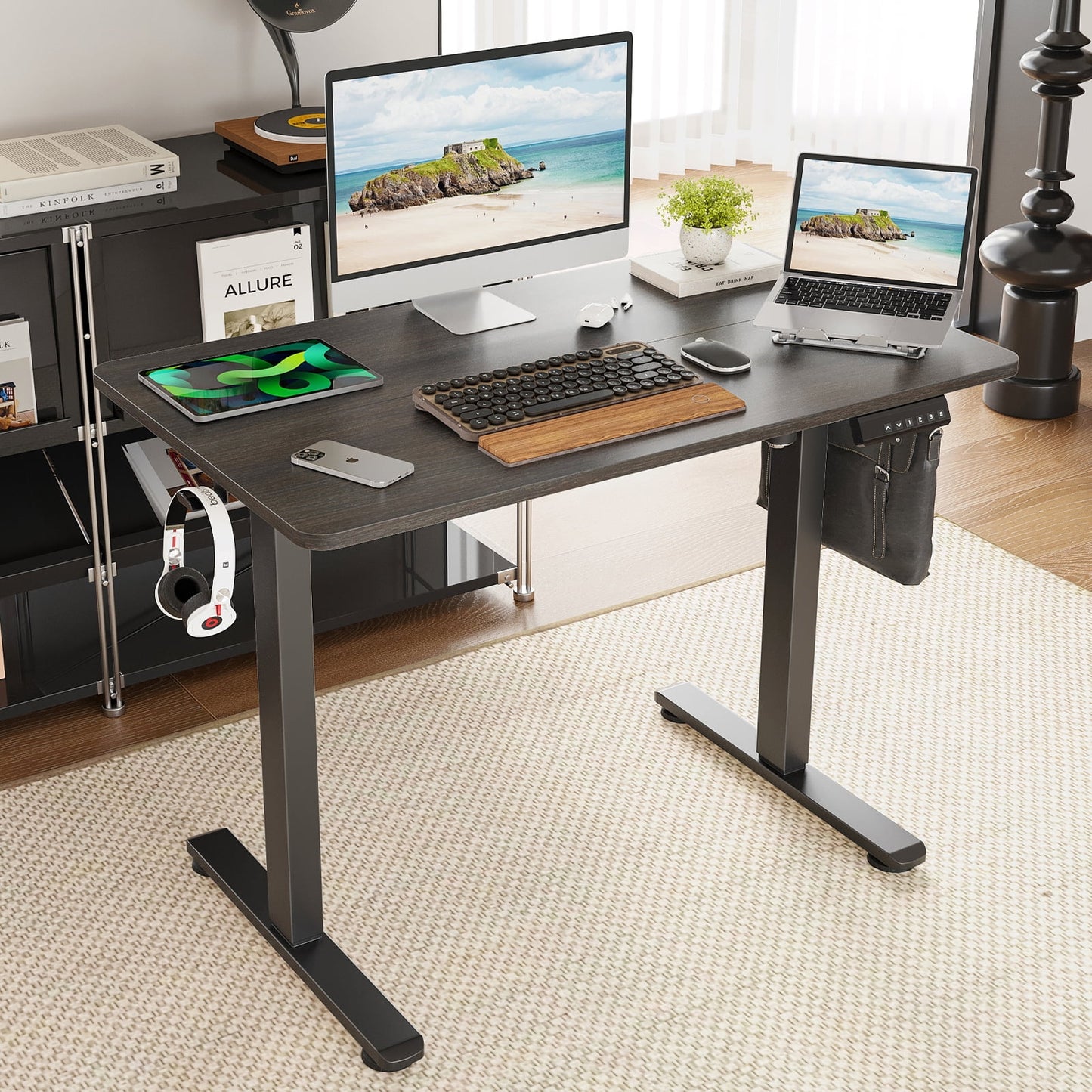 STARY 40"x24 Electric Standing Desk, Adjustable Height Standing Desk with Splice Board for Home Office, Walnut
