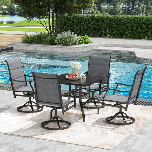STARY Patio Dining Set for 4, 5 Piece Outdoor Table and Chairs Set, 4 x Outdoor Swivel Dining Chairs with Padded Textilene and 35 "x 35" Patio Table with 1.57 "Sunshade Hole for Poolside, Backyard
