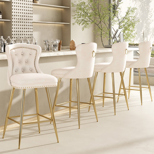 STARY Bar Stools Set of 4, Velvet Counter Height Stools with Metal Legs for Kitchen, Dining Rooms, Pubs (Beige, 26")