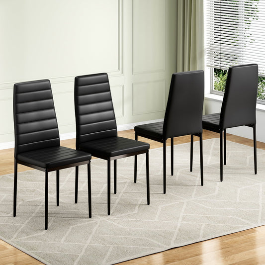 STARY Set of 4 Black Dining Chairs for Kitchen, PU Leather Kitchen Side Chairs with Metal Structure