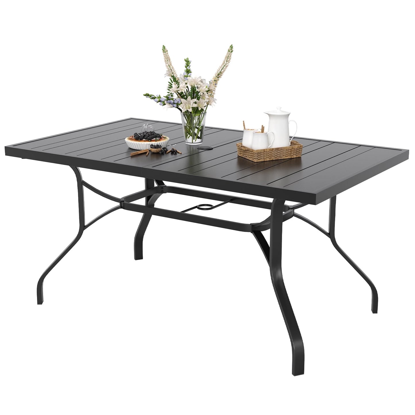 STARY Patio Dining Table 60"x35", Rectangle Outdoor Dining Table with 1.57" Umbrella Hole for Patio Graden Backyard and Poolside