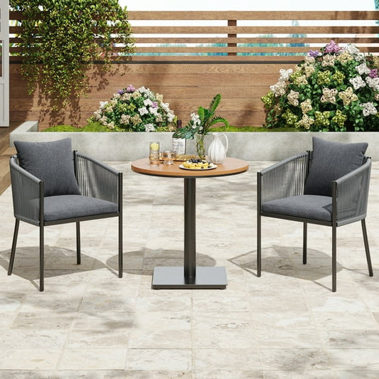 STARY 3 Pieces Outdoor Bistro Set, Outdoor Dining Patio Set with 2 Rattan Wicker Chairs and 1 Outdoor Side Table for Lawn, Deck Backyard, Poolside