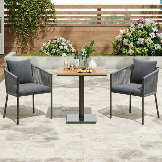 STARY 3 Pieces Outdoor Bistro Set, Outdoor Dining Patio Set with 2 Rattan Wicker Chairs and 1 Outdoor Side Table for Lawn, Deck Backyard, Poolside