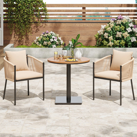 STARY 3 Pieces Outdoor Bistro Set, Outdoor Dining Patio Set with 2 Rattan Wicker Chairs and 1 Outdoor Side Table for Lawn, Deck Backyard, Poolside