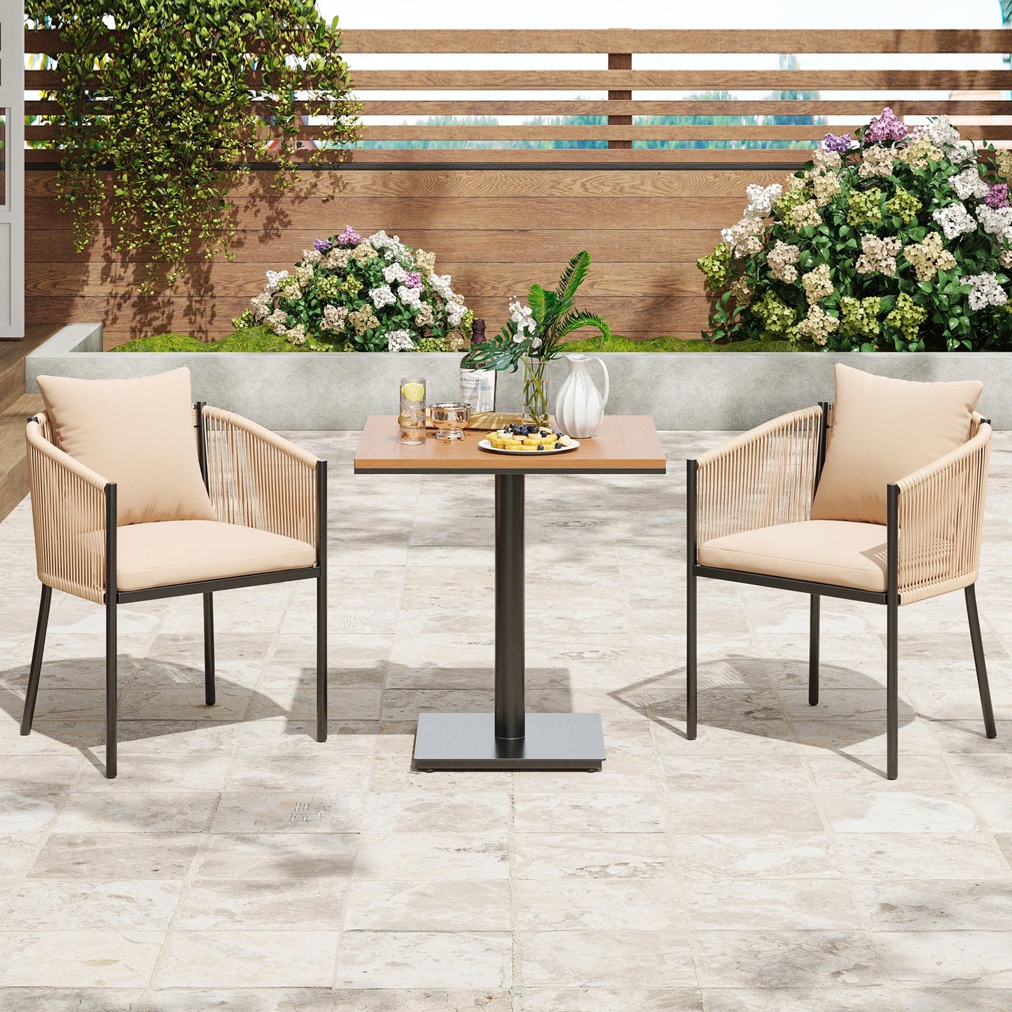 STARY 3 Pieces Outdoor Bistro Set, Outdoor Dining Patio Set with 2 Rattan Wicker Chairs and 1 Outdoor Side Table for Lawn, Deck Backyard, Poolside