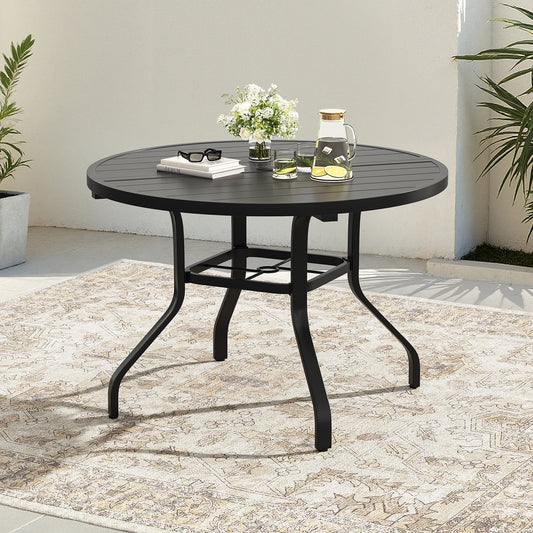 STARY 41.3" Diameter Metal Patio Dining Table, Outdoor Round Dining Table with 1.57" Umbrella Hole for Backyard, Black