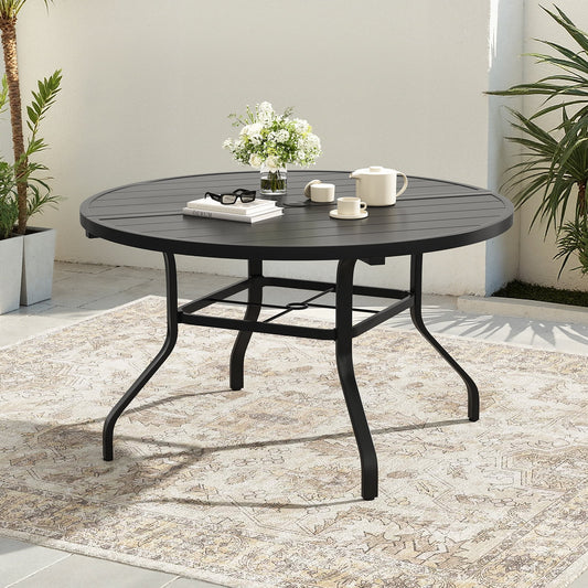 STARY 47.2" Diameter Metal Patio Dining Table, Outdoor Round Dining Table with 1.57" Umbrella Hole for Backyard, Black