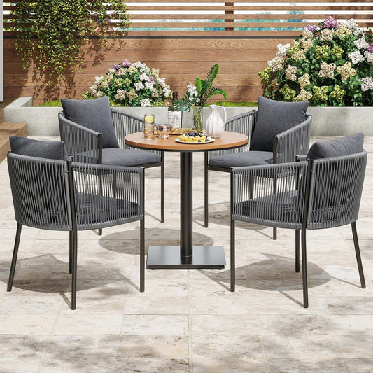 STARY 5 Pieces Outdoor Dining Bistro Set, Patio Table and Chairs Set with 4 Rattan Wicker Patio Chairs and 1 Outdoor Table for Lawn, Deck Backyard, Poolside