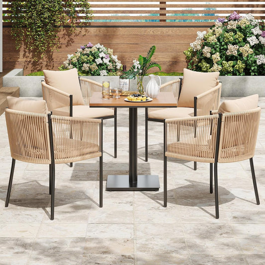 STARY 5 Pieces Outdoor Dining Bistro Set, Patio Table and Chairs Set with 4 Rattan Wicker Patio Chairs and 1 Outdoor Table for Lawn, Deck Backyard, Poolside