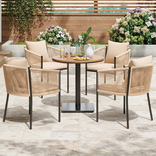 STARY 5 Pieces Outdoor Dining Bistro Set, Patio Table and Chairs Set with 4 Rattan Wicker Patio Chairs and 1 Outdoor Table for Lawn, Deck Backyard, Poolside